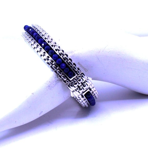 John HARDY JAI LAPIS 8.40ct Box Chain Sterling Silver Bangle Bracelet -AVG NIB - Picture 5 of 15